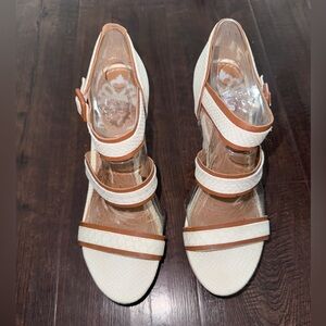 Fergalicious by Fergie Vintage Women’s Cream Strappy Wedges with Tan Trim